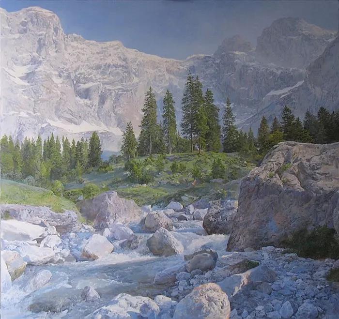 俄罗斯艺术家AydemirSaidov的人体绘画，花间的美丽少女