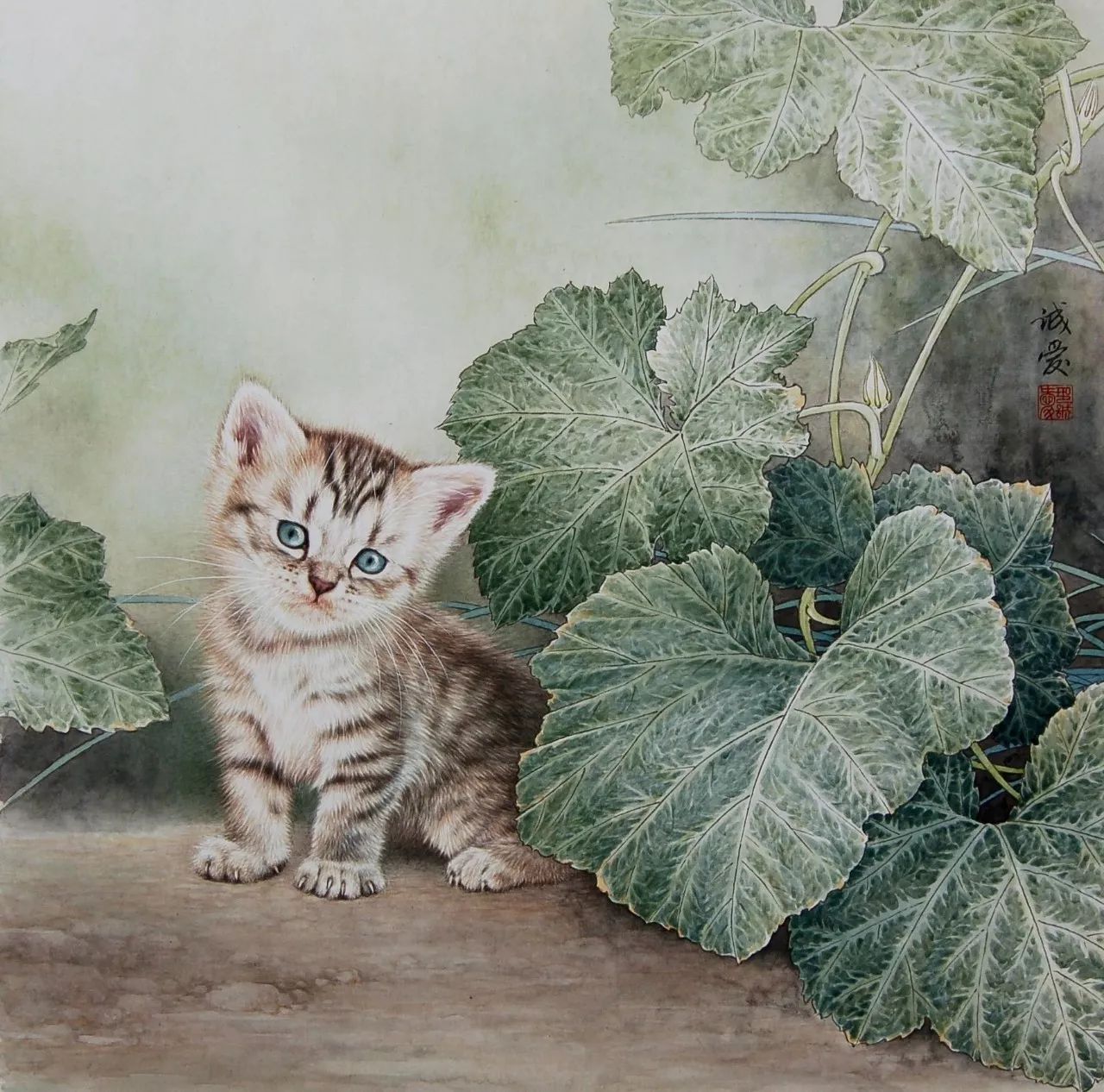 邢诚爱工笔猫画法,邢诚爱工笔画猫兔子高清大图