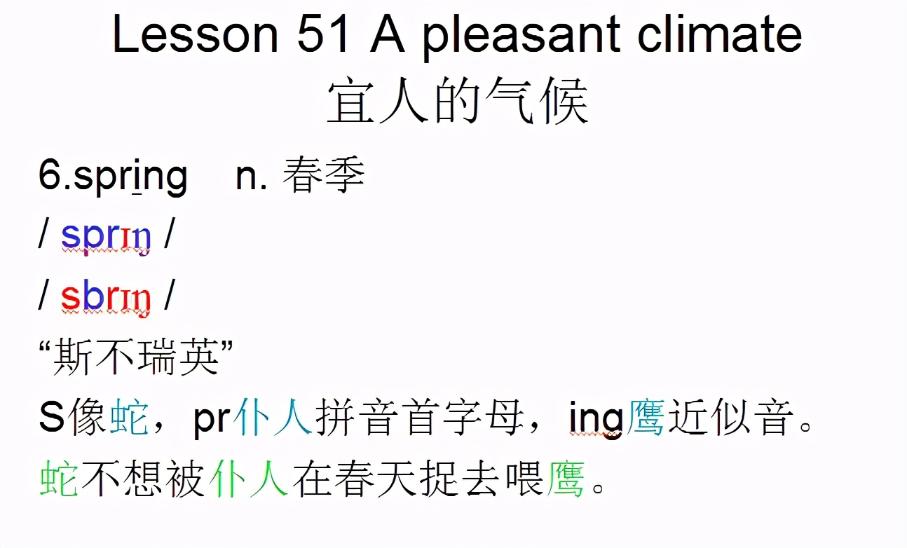 新概念英语第一册，音标课件自学整顿Lesson51Apleasantclimate