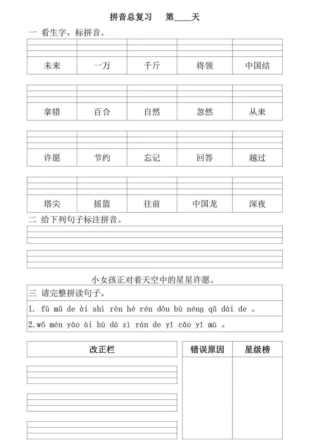 部编版一年级上册拼音专项复习,一年级上册拼音重点难点归纳总结