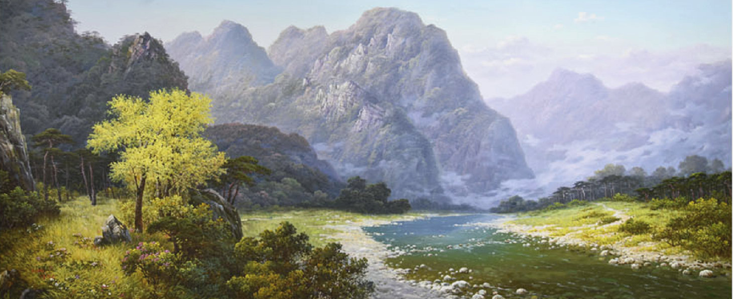 最新朝鲜风景油画图文,朝鲜大型山水风景油画图片集