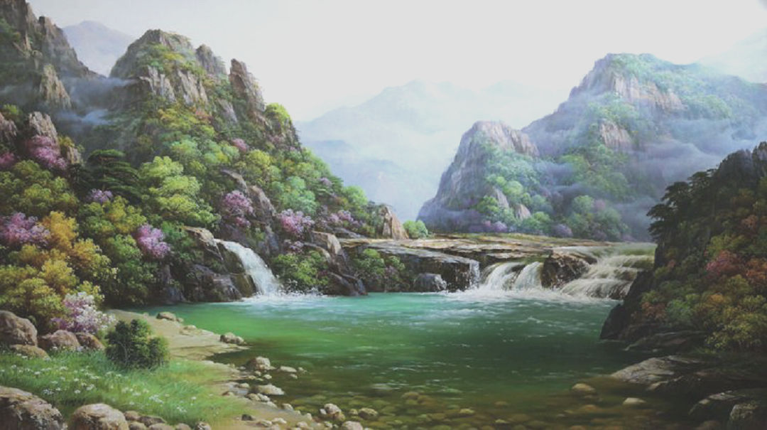 最新朝鲜风景油画图文,朝鲜大型山水风景油画图片集