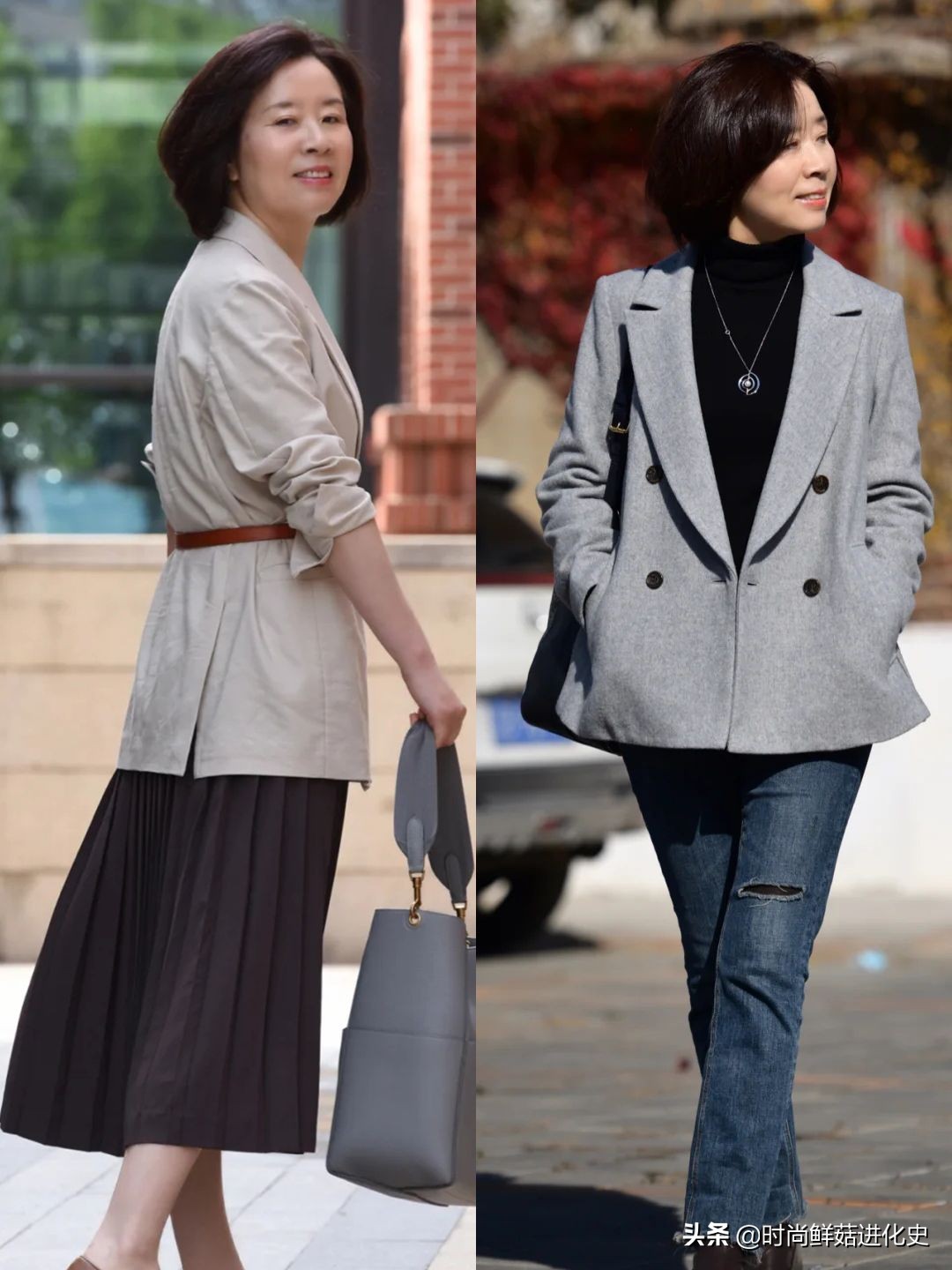 中年女人穿西装搭什么裤子,中年妇女穿西装配什么裤子