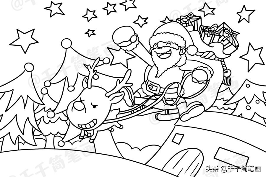 圣诞节简笔画场景圣诞老人,圣诞节黑板报简笔画圣诞老人