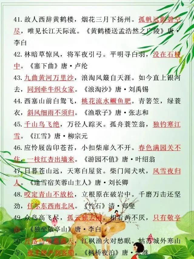 小学古诗词必考80题填空练习答案,人教版小学必背古诗词考题