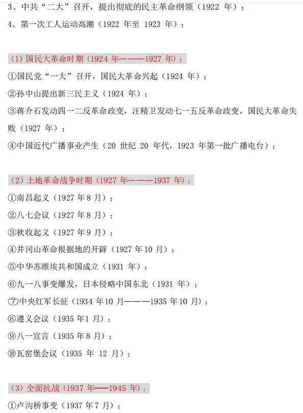 高中历史时间表完整版文档,高中历史时间表及知识点归纳整顿