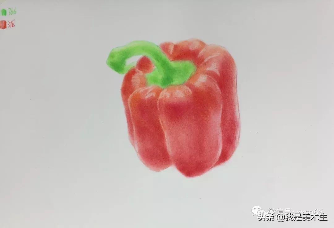 长青椒怎么画彩铅逼真,橘黄色青椒彩铅