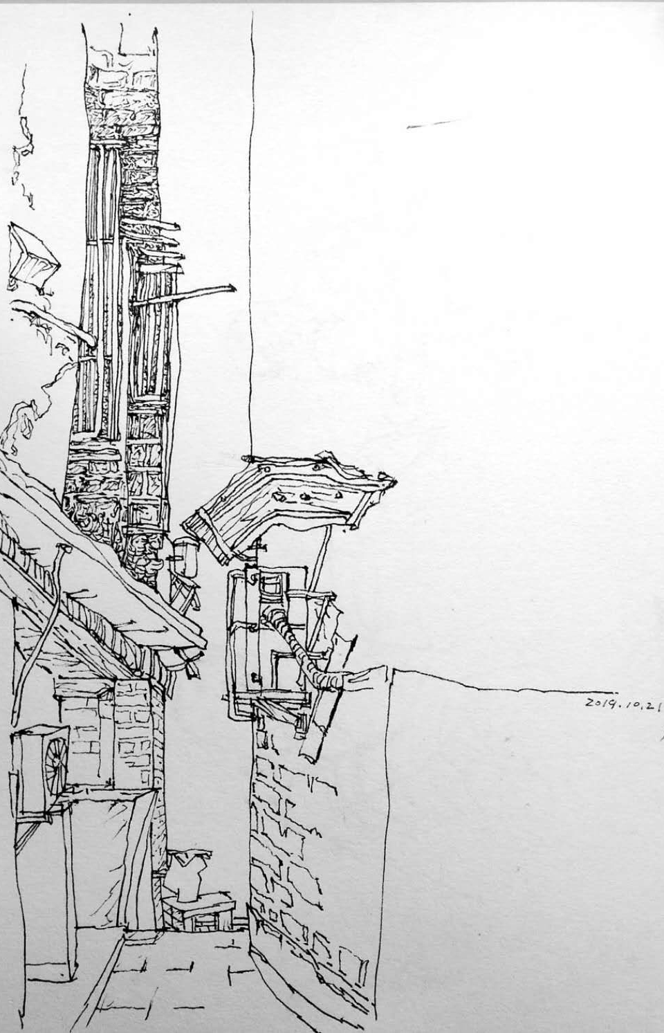 亲切友好的钢笔画速写