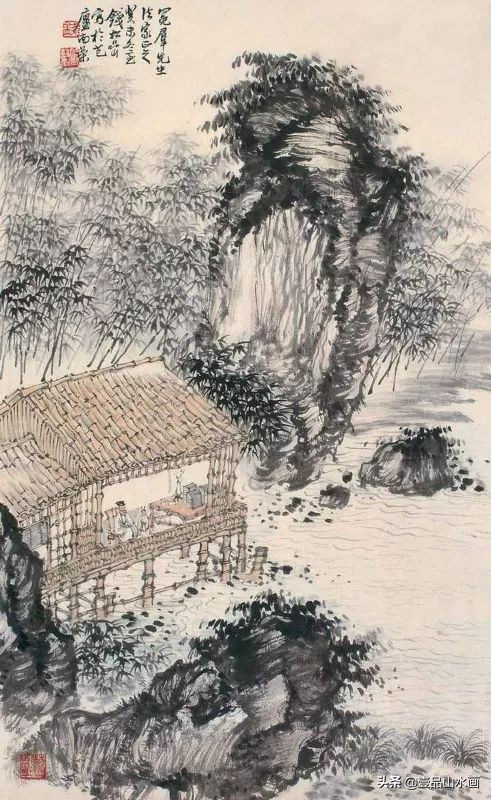 钱松嵒山水画之塞外风情,钱松岩山水画临摹视频
