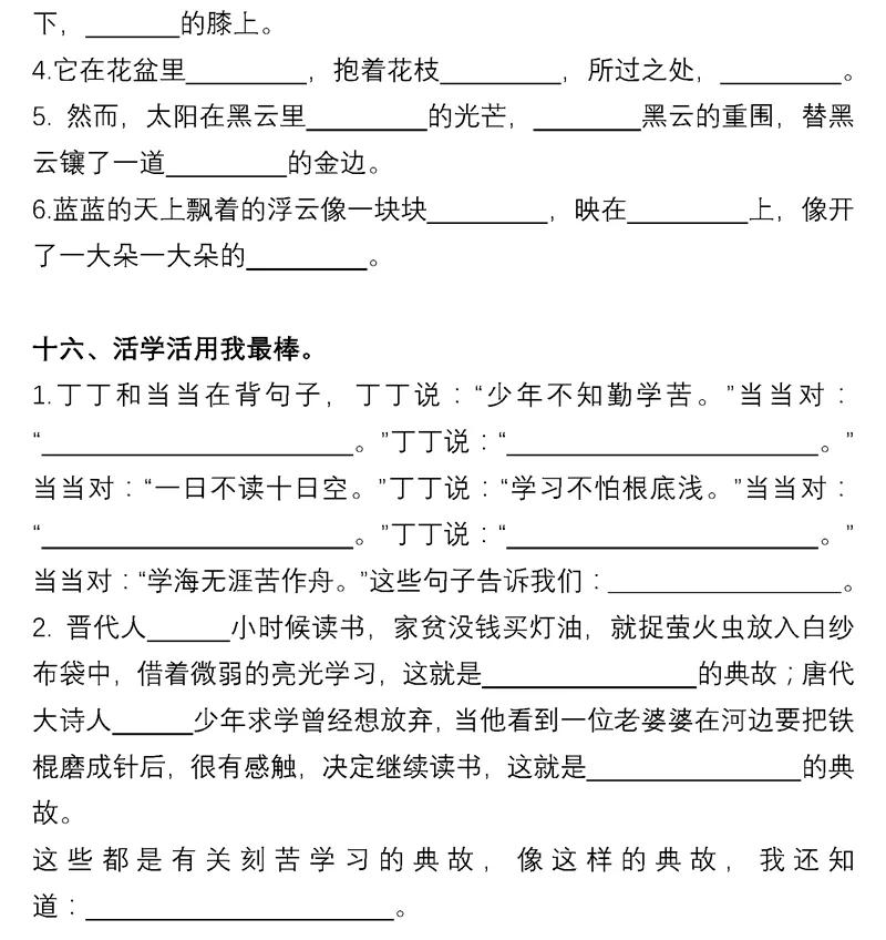 小学语文句子专项训练解析及答案,小学语文期末专项复习词语