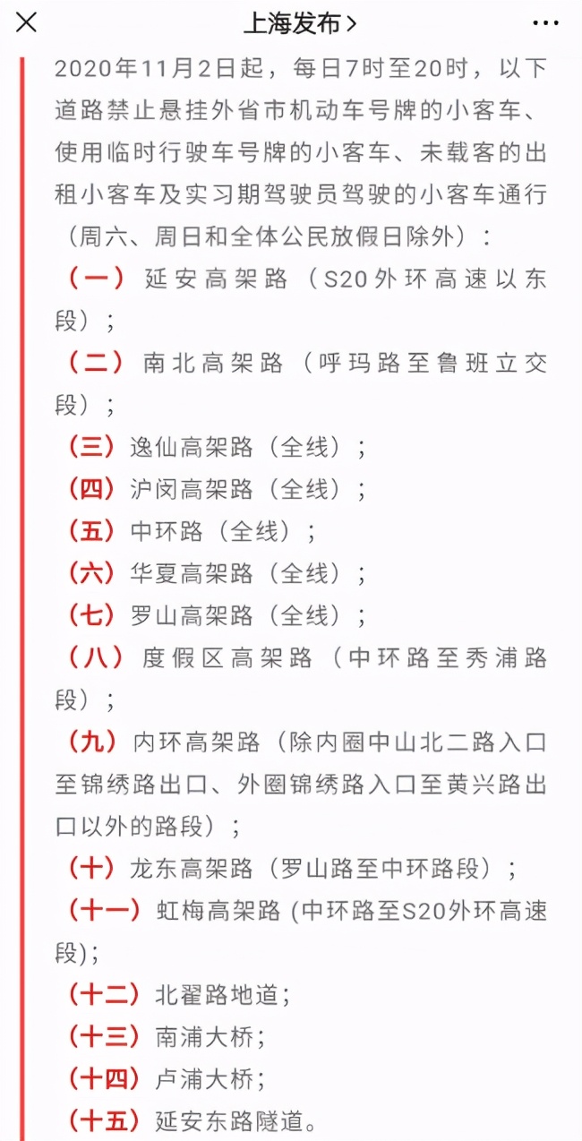 上海道路限行最新调整,上海限行路线图