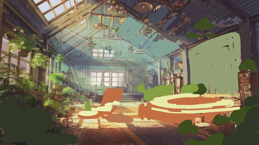 速写手绘花店场景,ins风花店过年店内布置场景