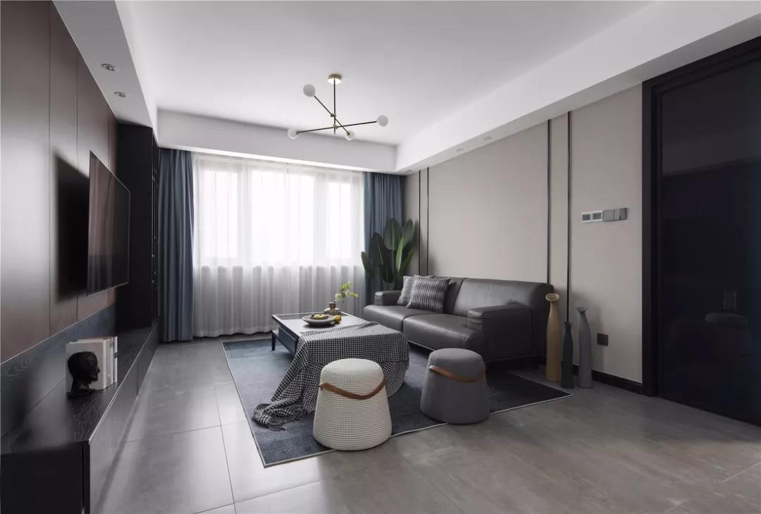 摩卡灰地砖客厅效果图,灰咖色客厅地砖装饰效果